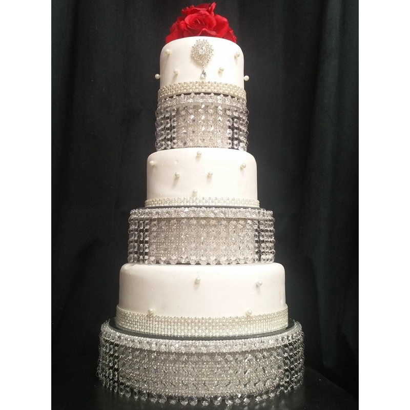 Crystal cake stand, faux chandelier tiers made with acrylic beads or Real crystal beads, 3 tier wedding cake stand. by Crystal wedding uk