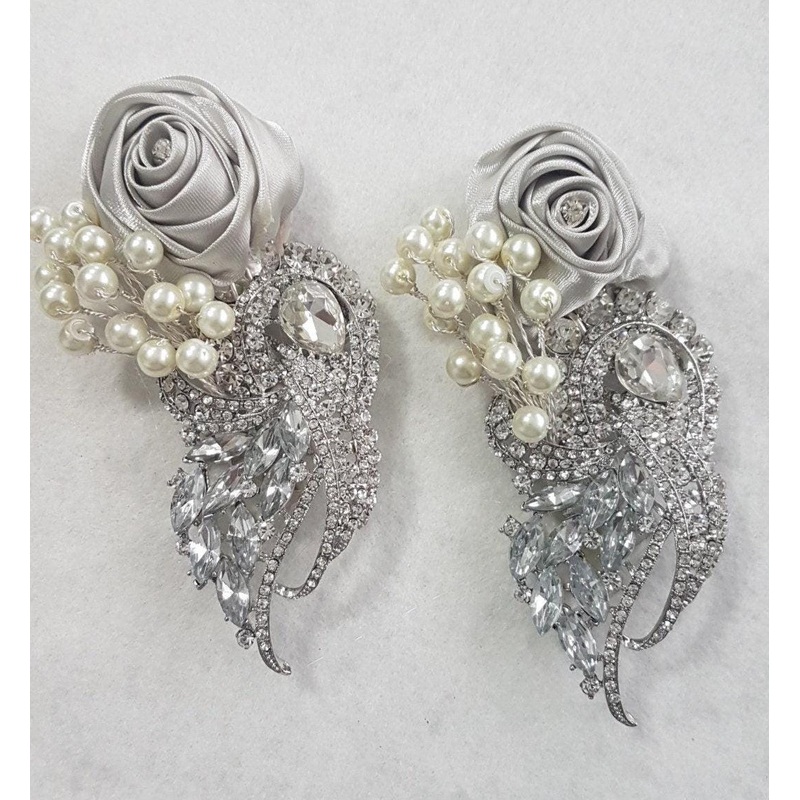 Crystal pearl buttonhole, Boutonniere with Pearls & rose 1pc by Crystal wedding uk
