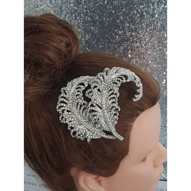 Crystal Vintage style ‘Feather’  Wedding Hair Slide Bride Bridesmaid  hair clip Great Gatsby Vintage Glam Art Deco by Crystal wedding uk