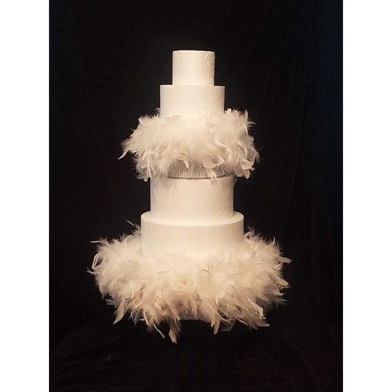 Diamante and Feather surround wedding cake stand Set of 2 – many colours