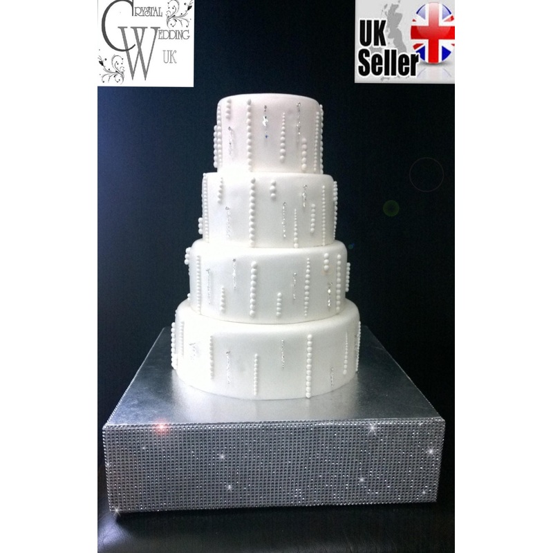 Diamante Rhinestone effect cake stand platform plate round or square all sizes MANY COLOURS by Crystal wedding uk