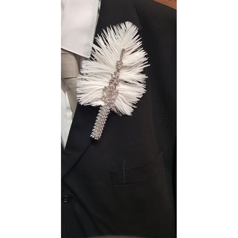 Feather buttonhole Boutonnire , Ostrich Feather and rhinestones by Crystal wedding uk