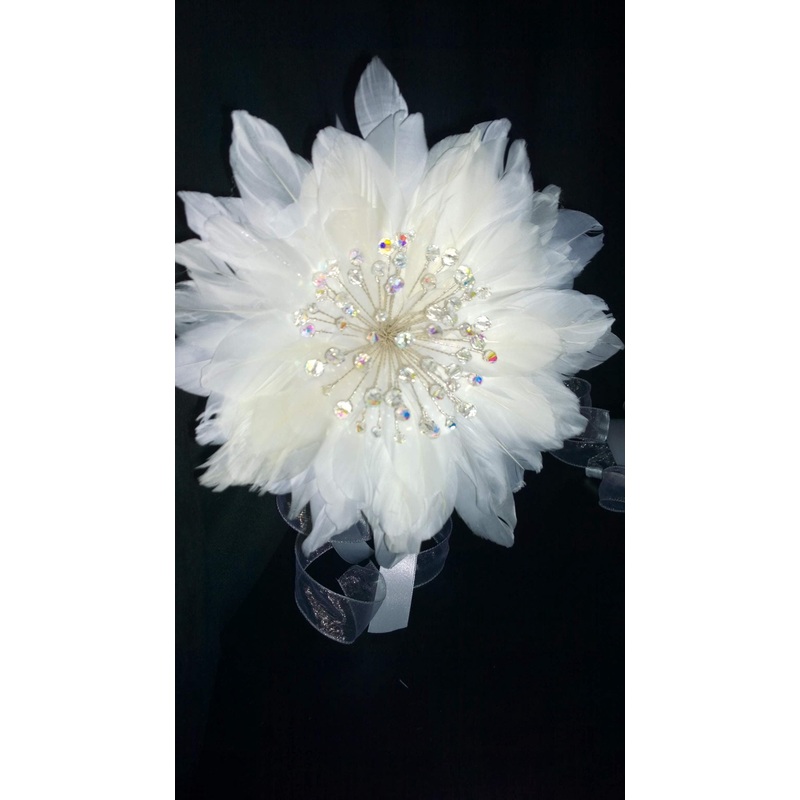 Feather Crystal bouquet,Gatsby inspired  brides / bridesmaid bouquet, Groom buttonhole by Crystal wedding uk