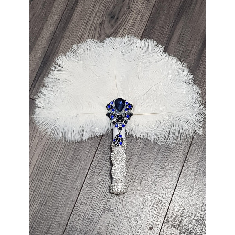 Feather Fan bouquet, custom brooch bridal fan. Great Gatsby wedding style 1920’s by Crystal wedding uk