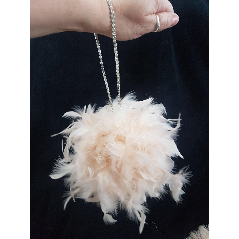 Feather Pomander With Rhinestone chain handle Feather Kissing Ball. Feather Flower Girl Bouquet. Artificial Wedding accessory ANY COLOUR