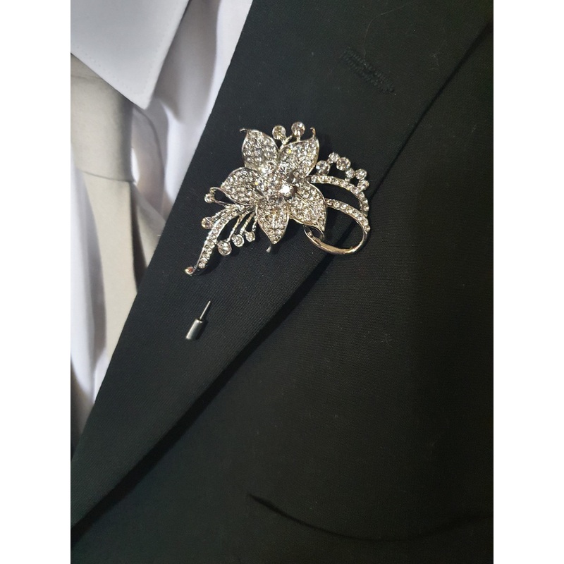 Groom Boutonniere, Crystal flower buttonhole. brooch rhinestone lapel pin, Wedding Buttonhole Pin. by Crystal wedding uk