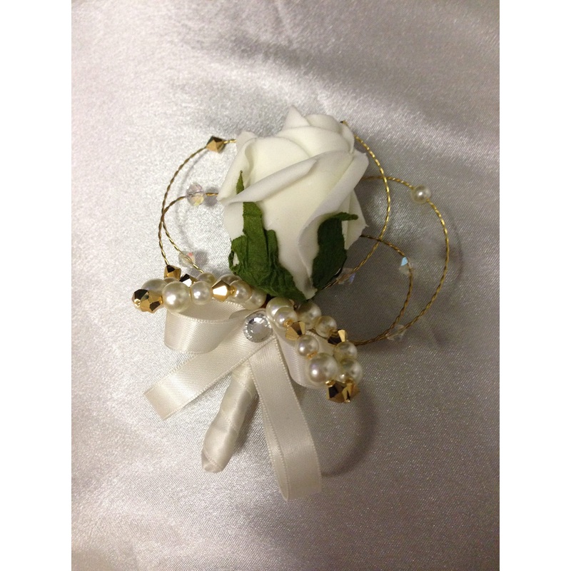 Groom Boutonniere. rose,pearl and crystals. custom Wedding Buttonhole Pin.  Wedding Boutonnire by Crystal wedding uk
