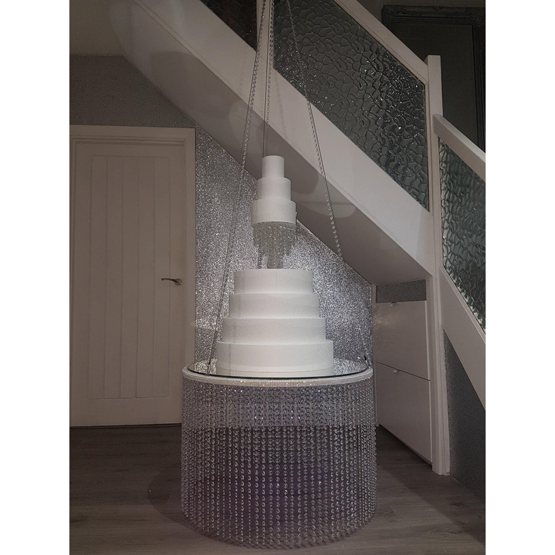 Hanging cake chandelier, Faux crystal,cake swing + remote Led colour change lights by Crystal wedding uk