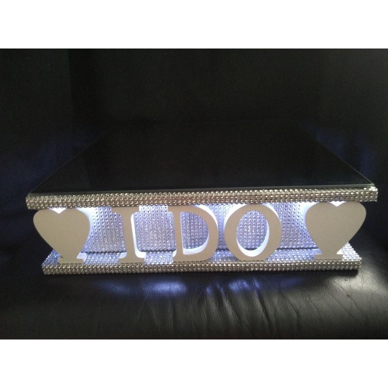 I DO wedding cake stand + lights carved wooden words wedding cake stand + lights by Crystal wedding uk