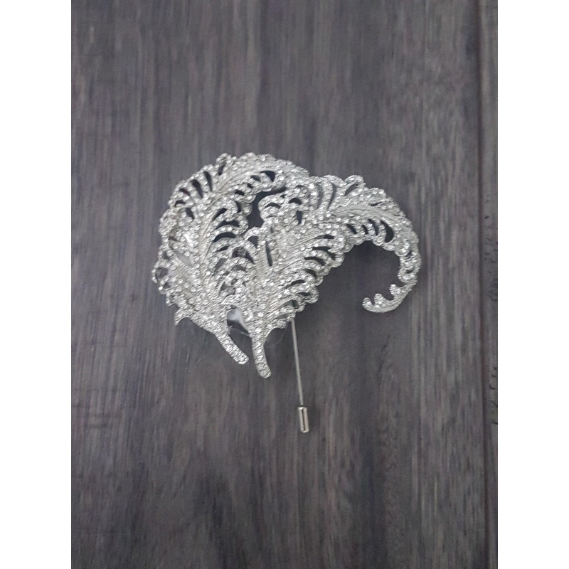 Peacock feather Brooch buttonhole Double Feather, Wedding Boutonnire by Crystal wedding uk
