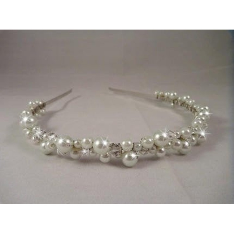 Pearl and crystal tiara hair band