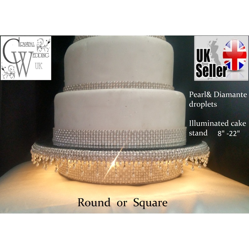 Pearl and Diamante embellished droplet illuminated led cake stand
