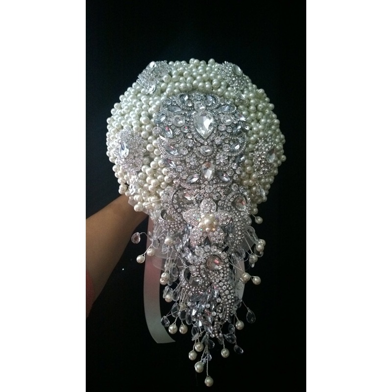 Pearl  cascade  brooch  bridal wedding bouquet 6 x 12