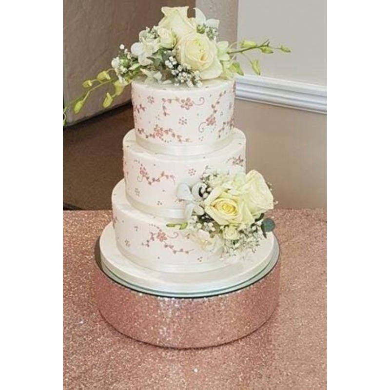 Rose gold SEQUIN blush cake stand by Crystal wedding uk