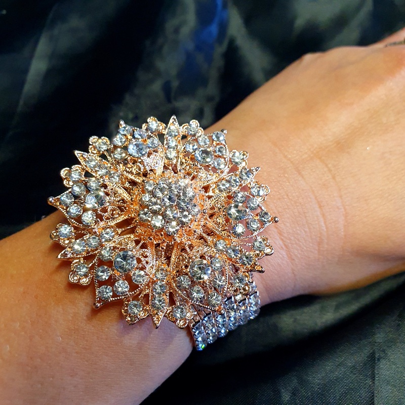 ROSE GOLD Wrist corsage ,Crystal rhinestone Wedding Cuff, bridesmaid Bracelet by Crystal wedding uk