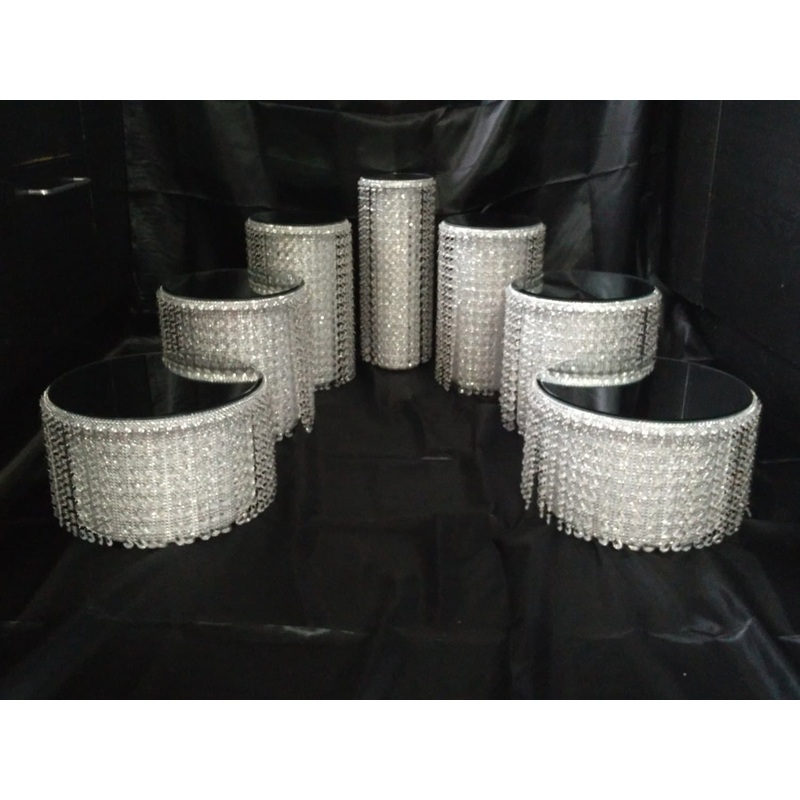 set of 7 Crystal cake stands  ascending style design wedding cake stands by Crystal wedding uk