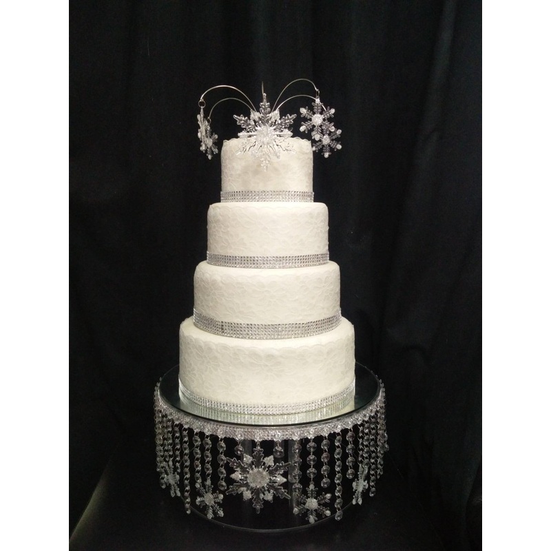 Snowflake Cake Stand Crystal effect or glass beads- cake stand for a Winter wedding by Crystal wedding uk