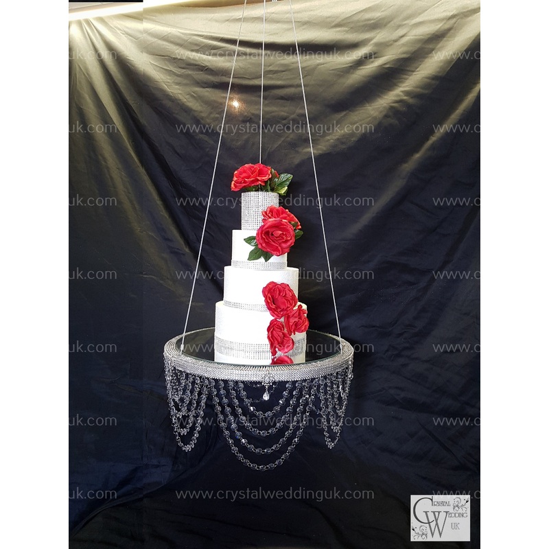 Suspended cake Swing [Glass Crystals [cake swing [ Hanging cake platform [heavy duty holds 200lbs[ wedding cake stand by Crystal wedding uk