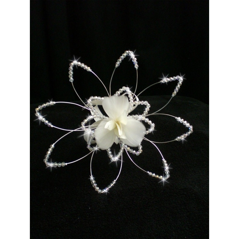 Wedding bouquet with Crystal Lotus flower wire and feather petals Alternative bridal flowers by Crystal wedding uk