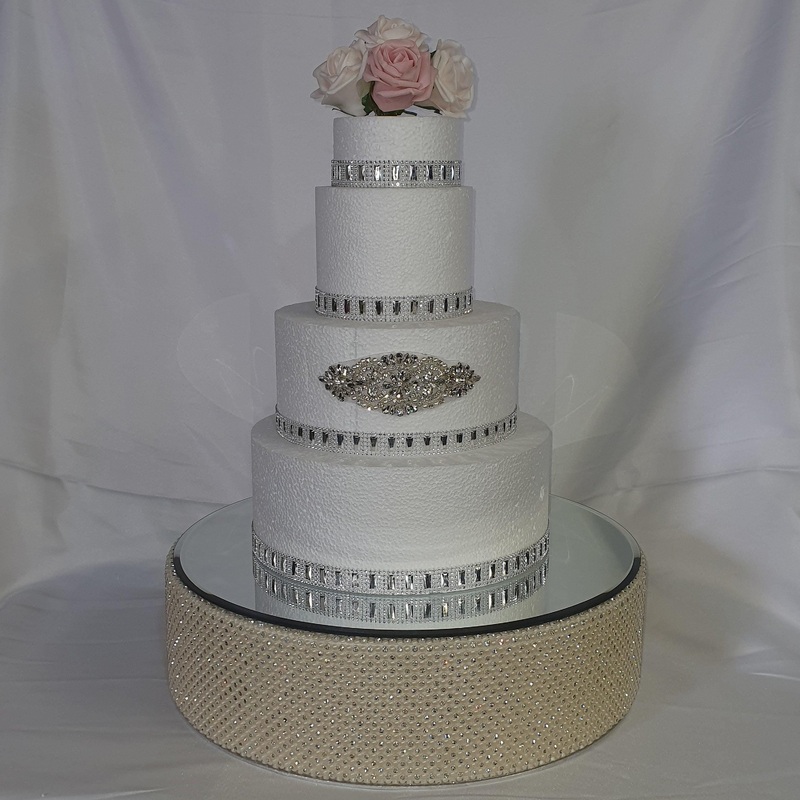 wedding cake stand , Crystal & Pearl cake stage. – round or square all sizes in white or ivory by Crystal wedding uk