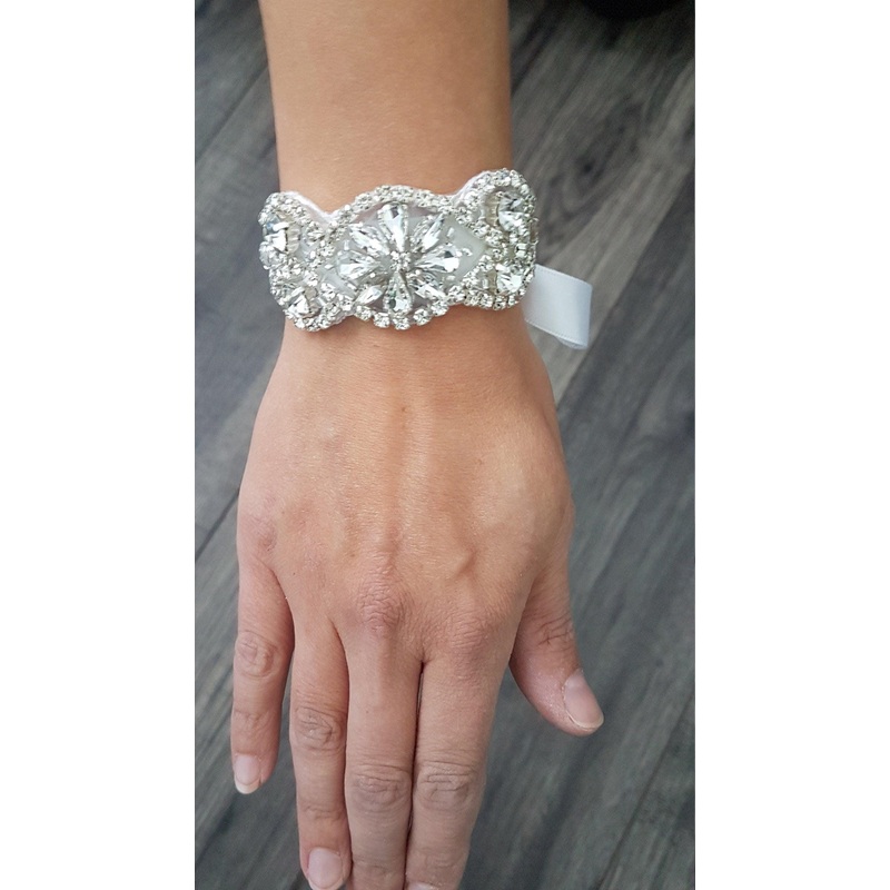 Wedding Cuff Bracelet Great Gatsby Vintage Glam Art Deco Crystal rhinestone bridesmaid flower girl small size- by Crystal wedding uk