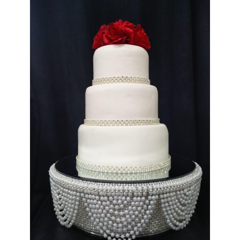 White Pearl and crystals drape design wedding cake stand – round or square all sizes by Crystal wedding uk