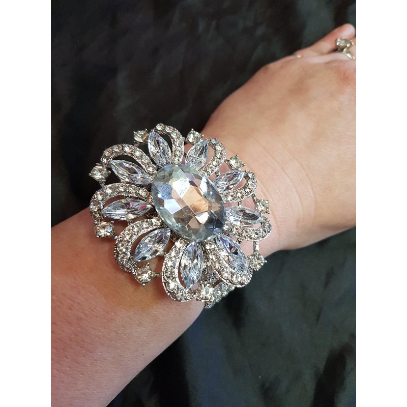 Wrist corsage ,Crystal rhinestone OVAL Wedding Cuff, bridesmaid Bracelet by Crystal wedding uk