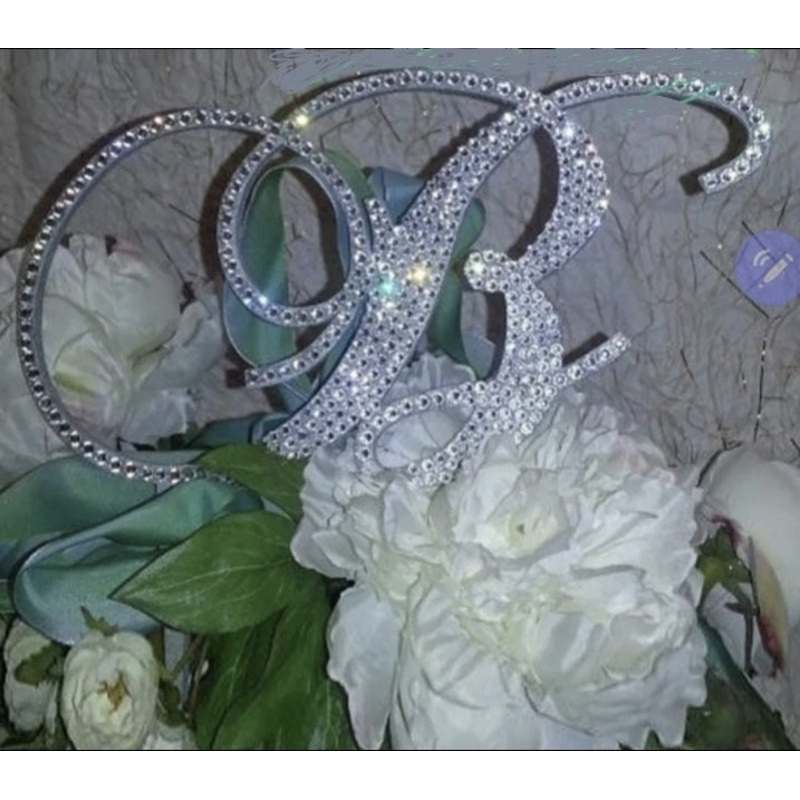 A to Z Crystal Letter 4 monogram Swarovski elements lnitials rhinestone Cake Topper decor, Wedding rhinestone cake topper jewel letters