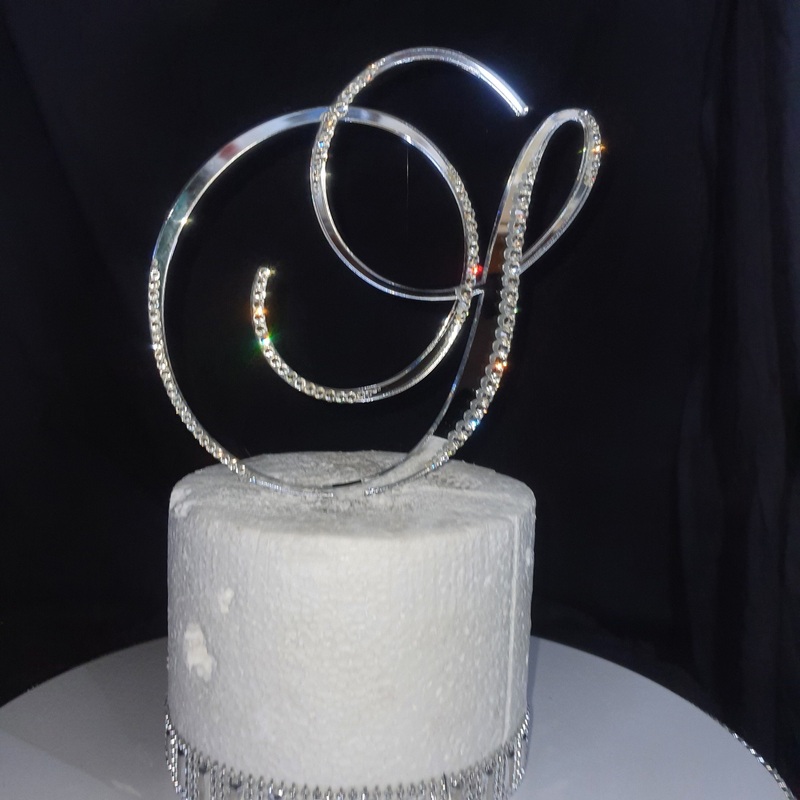 A to Z Crystal mirror Letter 8 monogram linitials rhinestone Cake Topper decor, Wedding rhinestone cake topper jewel letters decorations.