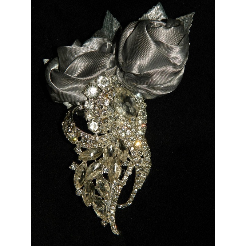 Ava brooch satin rose buttonhole by Crystal wedding uk