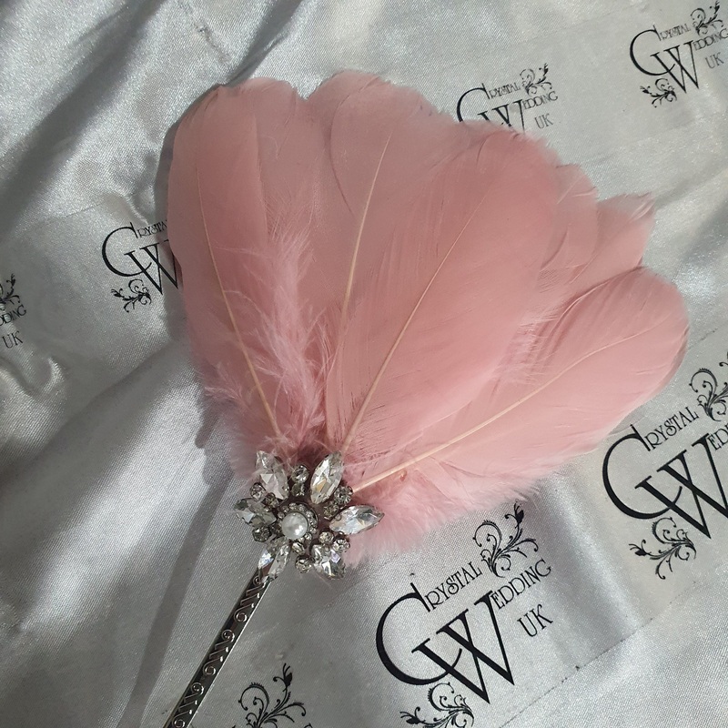 Blush feather Fan Bridesmaid bouquet fan for flower girl small wedding fan- ANY COLOUR by Crystal wedding uk