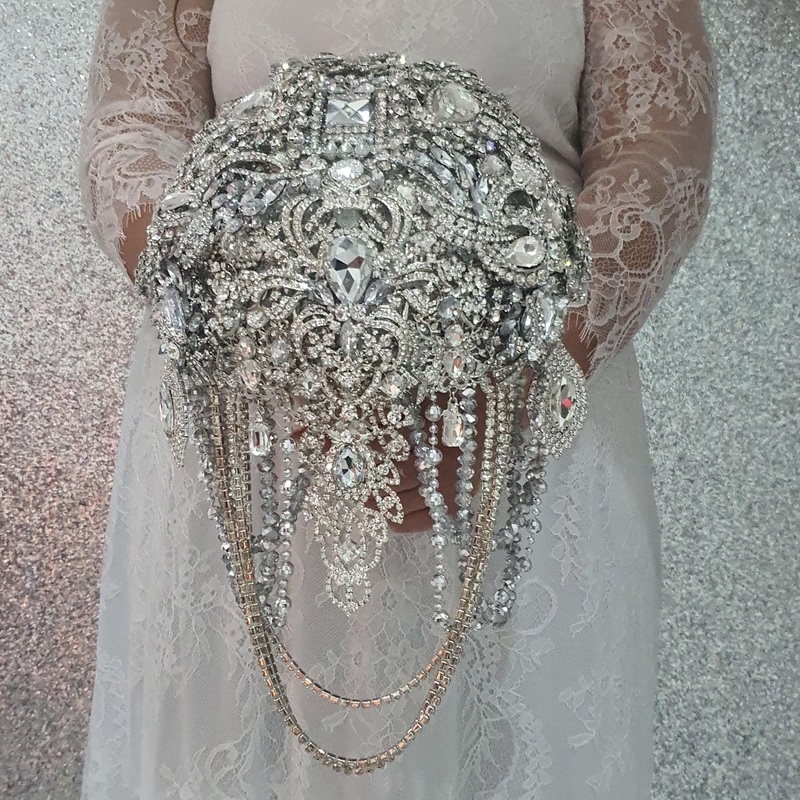 Brooch bouquet, 7 Jewel crystal wedding bouquet, bling Bridal Brooch Bouquet or bout, cascade Jewel bouquet by Crystal wedding uk