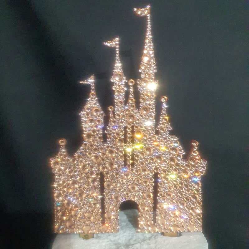 Castle Cake topper -rose-gold Swarovski crystal elements  – FAIRYTALE CASTLE design, Cake decoration by Crystal wedding uk