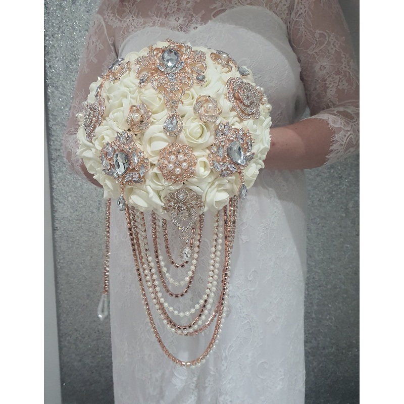 Crystal Brooch and Pearl drape  bouquet by Crystal wedding uk