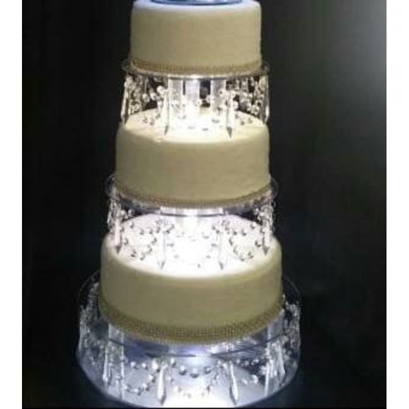 Crystal Chandelier LED Wedding Cake Tiers, CAKE Separator Set of 2, cake dividers, glass crystal drapes, 7+ 9 x 3 depth