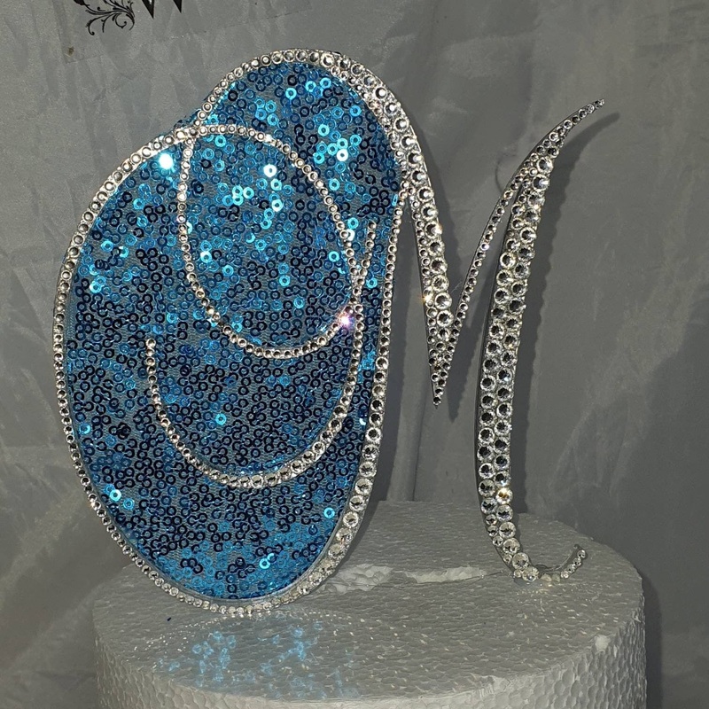 Crystal Letter 6 monogram rhinestone, Cake Topper decor, Swarovski elements & sequin cake topper letters decorations.