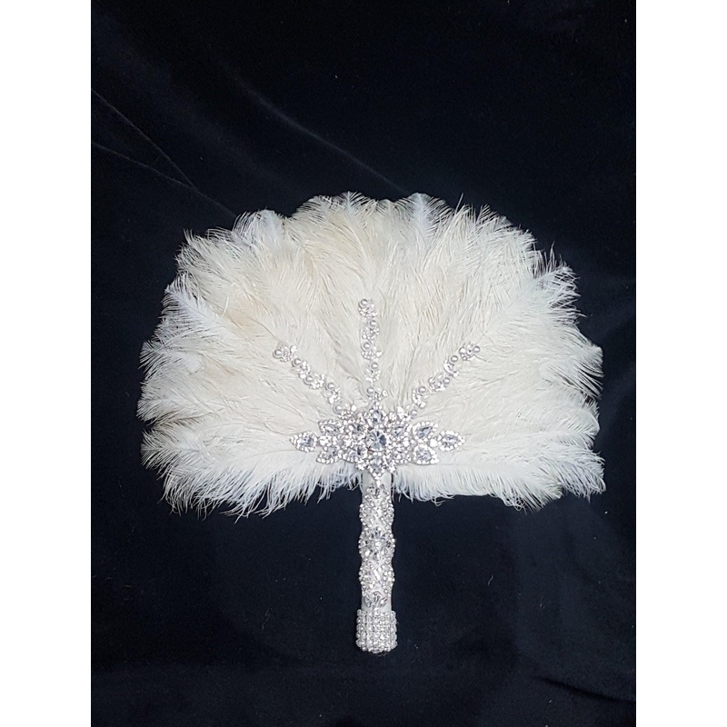Feather Fan wedding bouquet, Off white , Ostrich feather bouquet by Crystal wedding uk