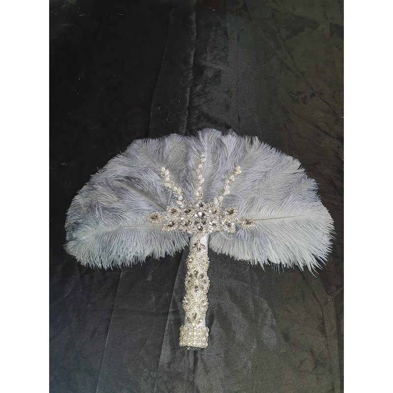 Feather Fan wedding bouquet, Ostrich feather bouquet or matching boutonniere by Crystal wedding uk