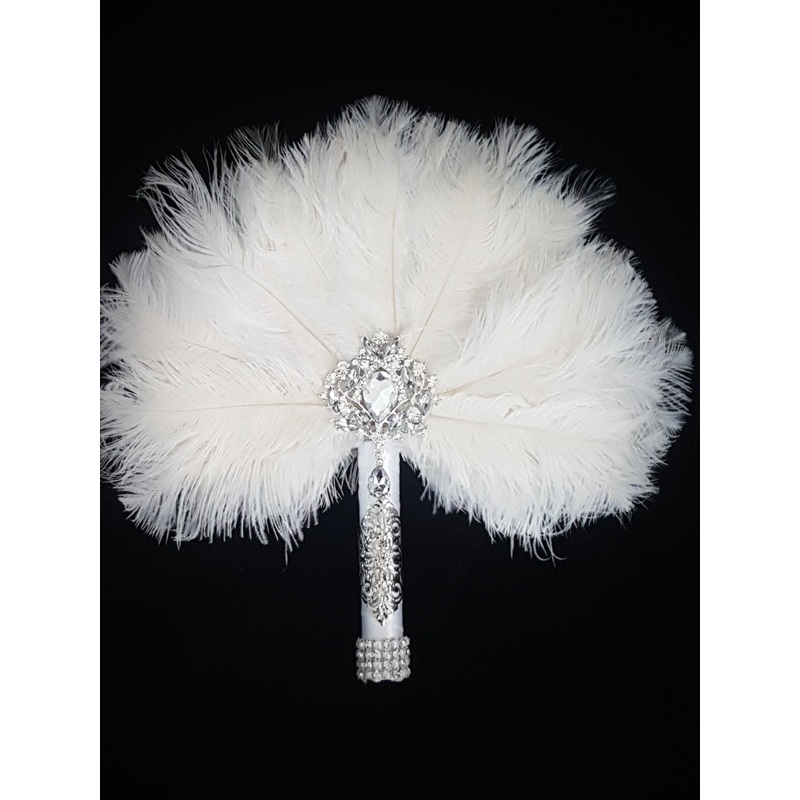 Ostrich Feather Fan. 12 bouquet luxury alternative Bouquet Great Gatsby wedding style -ANY COLOUR by Crystal wedding uk