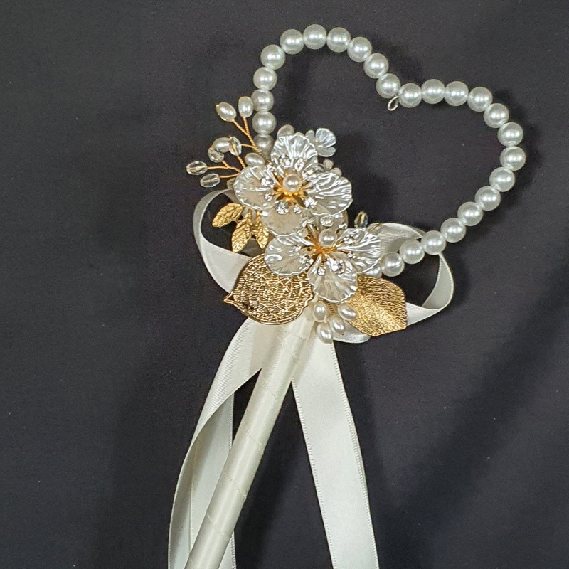 Pearl heart  ivory flower wand,pm Premium flower girl wand for bridesmaid wedding by Crystal Wedding UK
