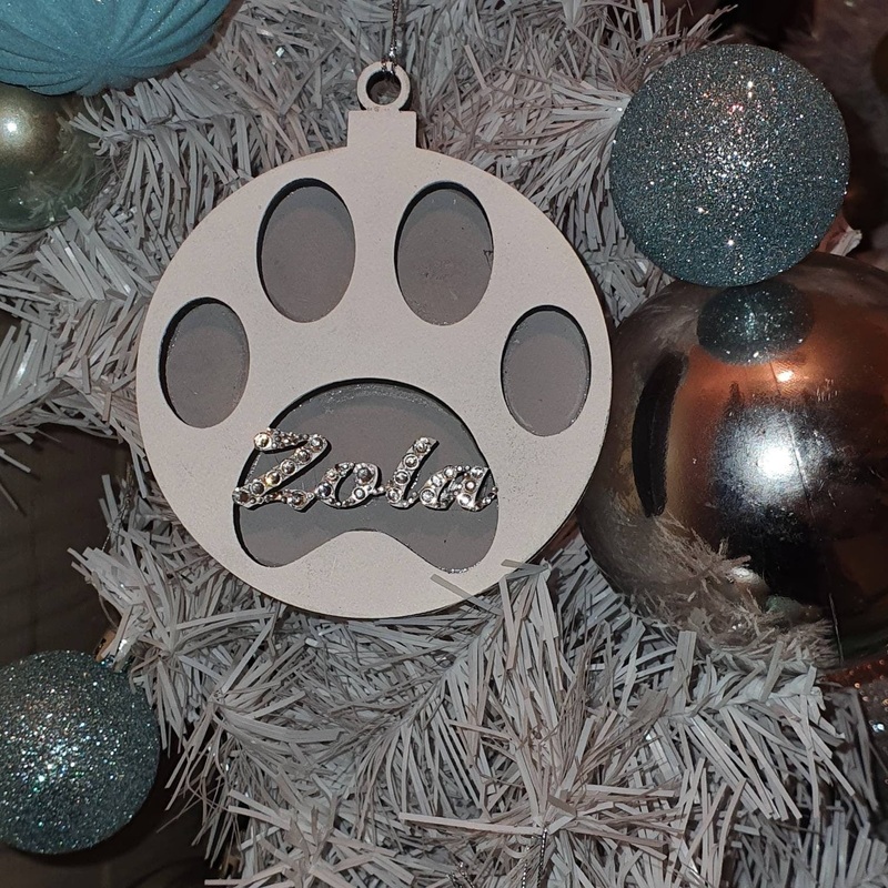 Personalised Wooden Dog Paw Christmas Decoration Hanging  DOG Pawble made using Swarovski elements hanging tree decor By Crystal wedding uk