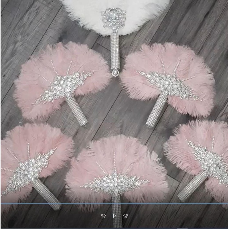 Set of 6 Feather Fan bouquets, Ostrich feathers,Great Gatsby wedding style 1920’s – any colour as custom made by Crystal wedding uk