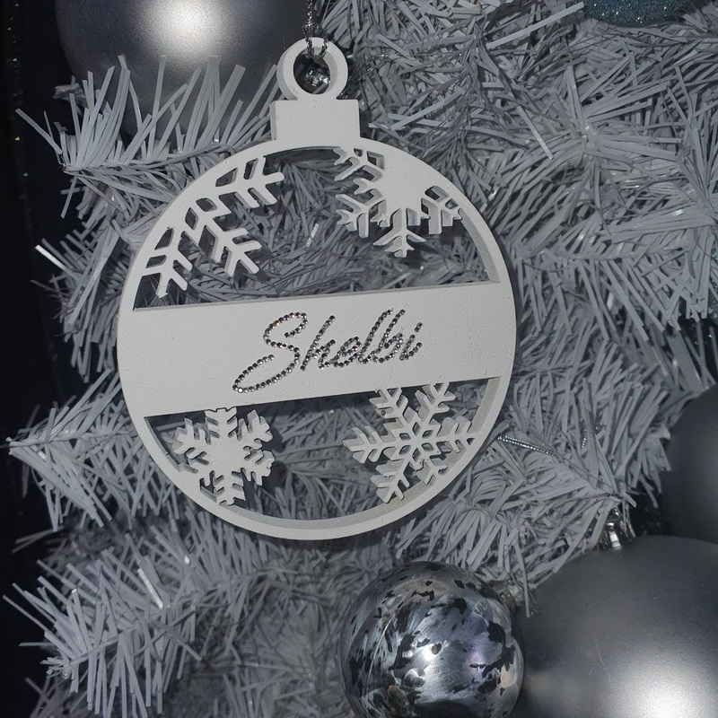 Snowflake Tree bauble made using Swarovski elements, Personalised bauble, Monogram name hanging tree decoration By Crystal wedding uk
