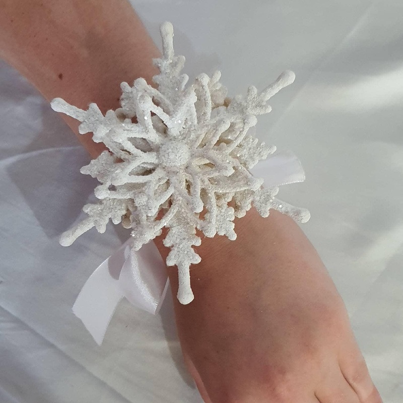 Snowflake wrist corsage for a Winter wedding Wrist 3D Corsage – by Crystal wedding uk