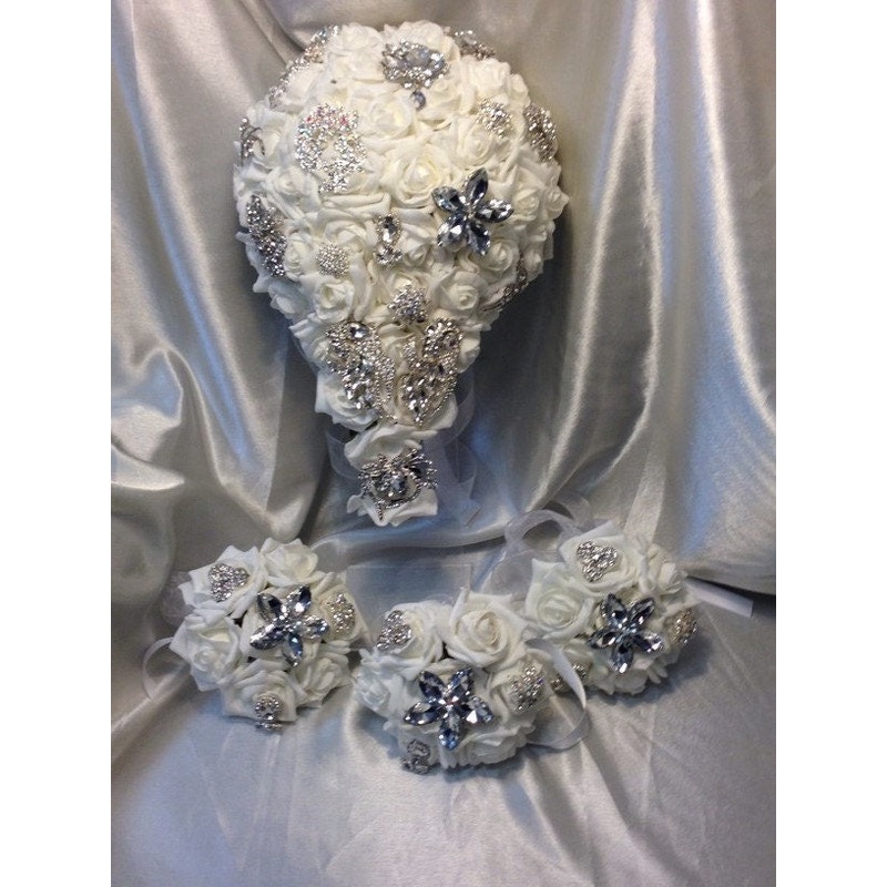 Teardrop Rose & Brooch bouquet  and matching items  – all sold  separately