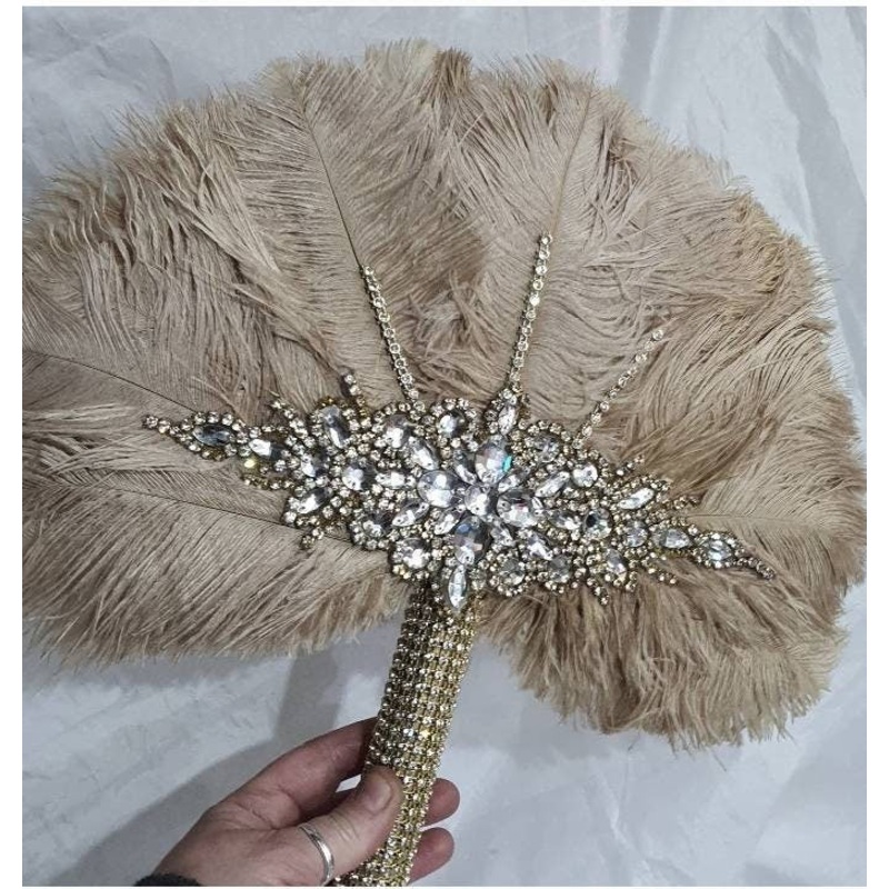 Wedding feather fan, brides ostrich fan, wedding hand fan, vintage champagne, Great Gatsby  any colour custom made by Crystal wedding uk