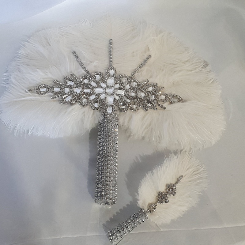 Wedding feather fan & buttonhole set, brides 16 ostrich fan, wedding hand fan any colour as custom made