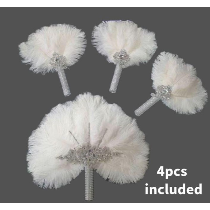 4pcs Feather Fan bouquets, Ostrich feathers, Great Gatsby wedding style 1920’s – any colour -custom made by Crystal Wedding UK