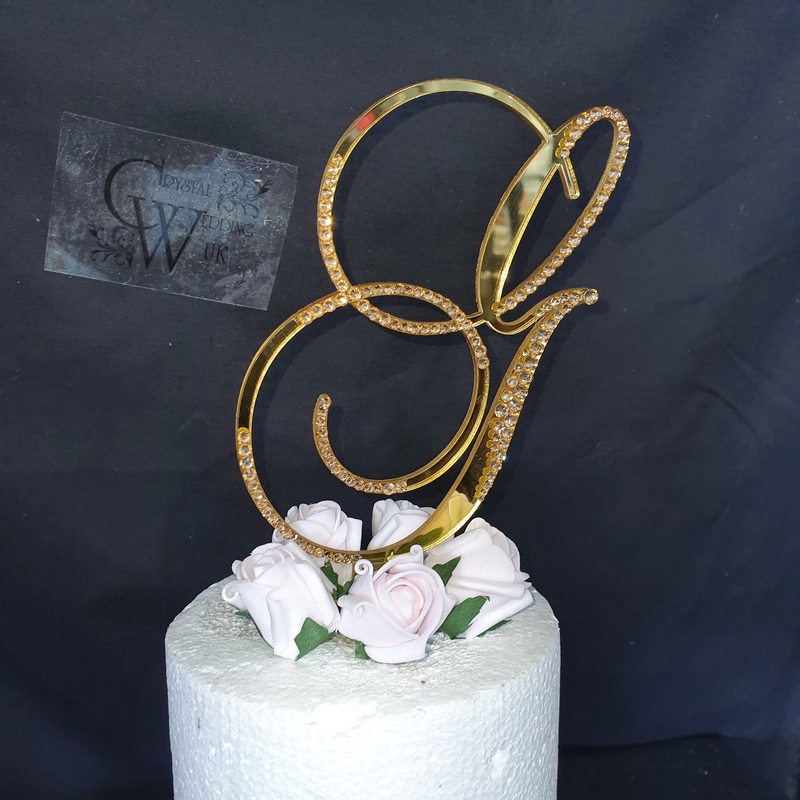 A to Z Crystal gold mirror Letter 6 monogram initial, rhinestone Cake Topper decor, rhinestone cake topper jewel letters decorations.