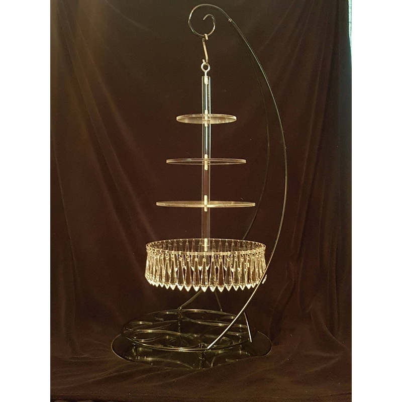 Black metal cake hanger stand and  suspended crystal  droplet cake plate kit